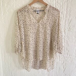 Cabi Cream Floral Sheer Blouse Top Size XXS